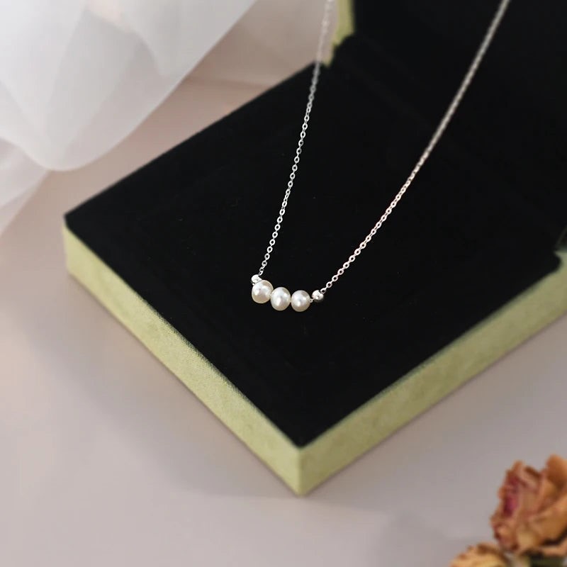 BIJ'OR Genuine White Triple Freshwater Pearl Eternity Necklace Silver RRP59