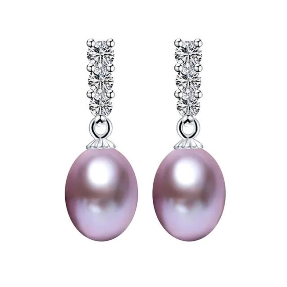 BIJ'OR Genuine Purple Freshwater Pearl Simulated Diamond Drop Earring RRP59