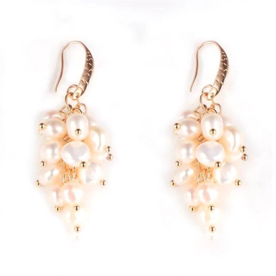 BIJ'OR Genuine White Freshwater Pearl Cluster Dangle Drop Earrings. RRP 59