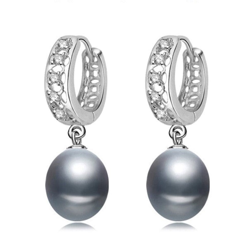 BIJ'OR Stunning Diamond & Grey Freshwater Pearl Drop Earrings. RRP 59