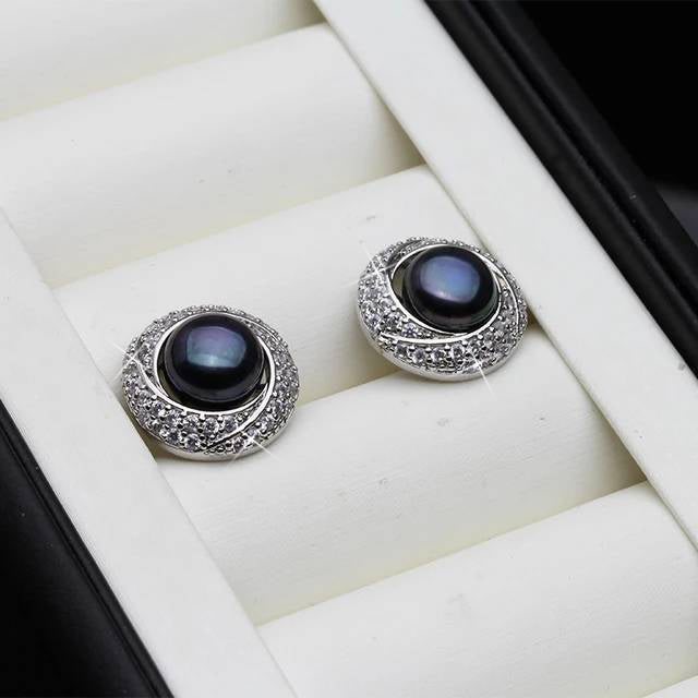 BIJ'OR White Black Freshwater Pearl & Diamond Round Stud Earring RRP 59