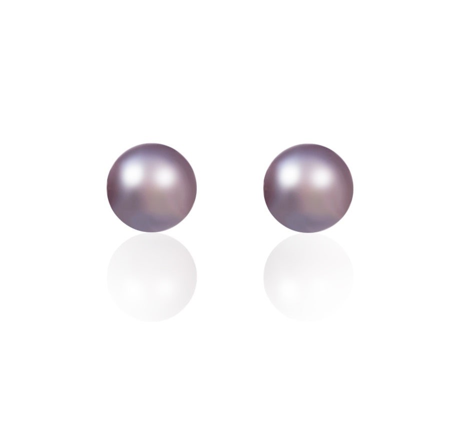 BIJ'OR - Round Pearl Stud Earrings in Purple - 6-7mm  RRP $49