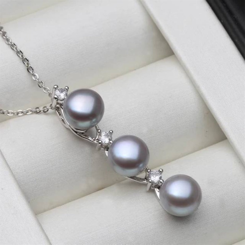 BIJ'OR - Grey Pearl Triple Drop Necklace RRP $59