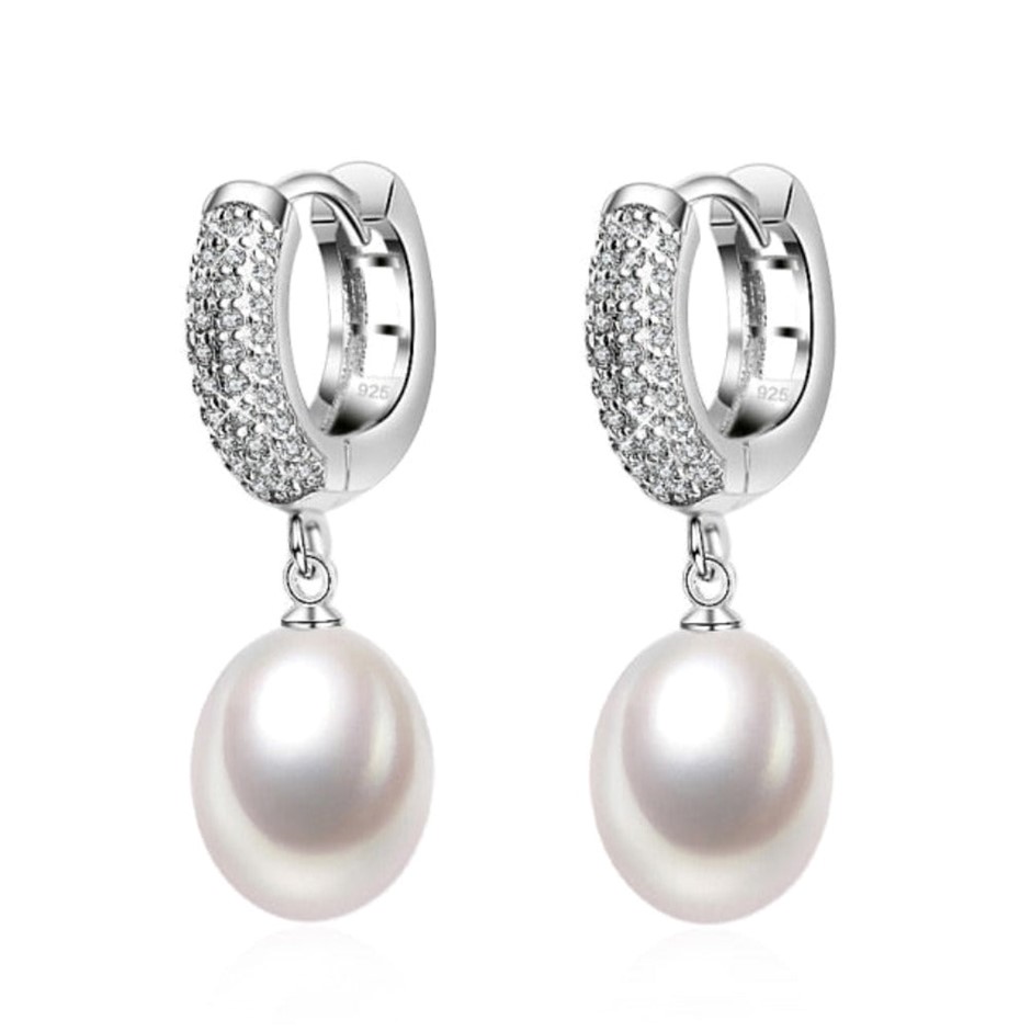 BIJ'OR - Stunning Simulated Diamond & White Pearl Drop Earrings RRP $59