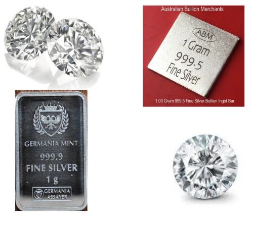 0.07 carat round 2 white diamond, 1g silver bar x 2, 0.04 white diamond