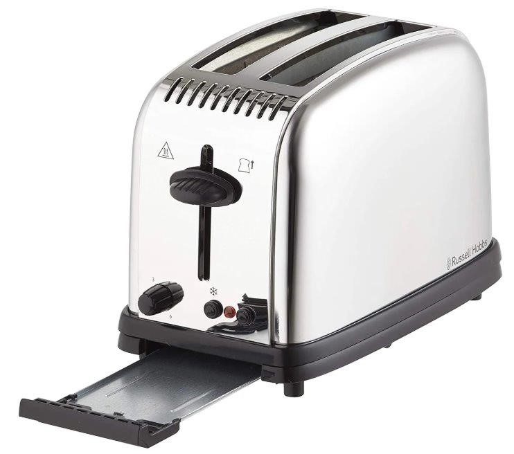 RUSSELL HOBBS Classic Toaster 2 Slice, Silver, RHT12BRU. NB: Used, not in o