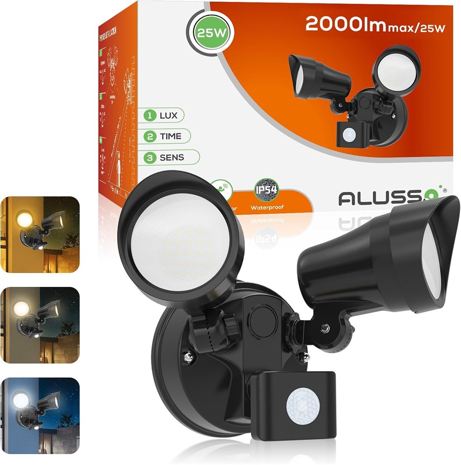 ALUSSO LIGHTING 25W 2000LM LED Security Lights with Motion Sensor 3CCT Adju