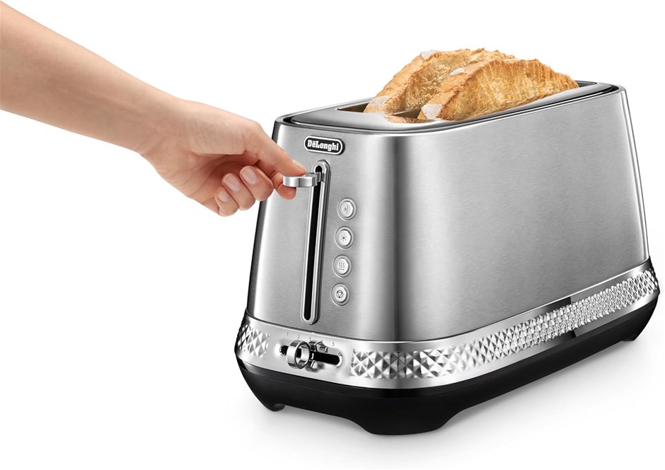 DE'LONGHI Diadema Toaster CTV3003.M, 2 Long-Slot Toaster with Reheat and De