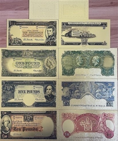 AU PreDecimal Bank Note Set Limited Edition Rare Banknote Gold Plated