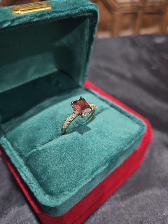 14K/Italy 2.5ct Ruby Emerald Cut Yellw Gold Filled Ring(stamped)Warranty