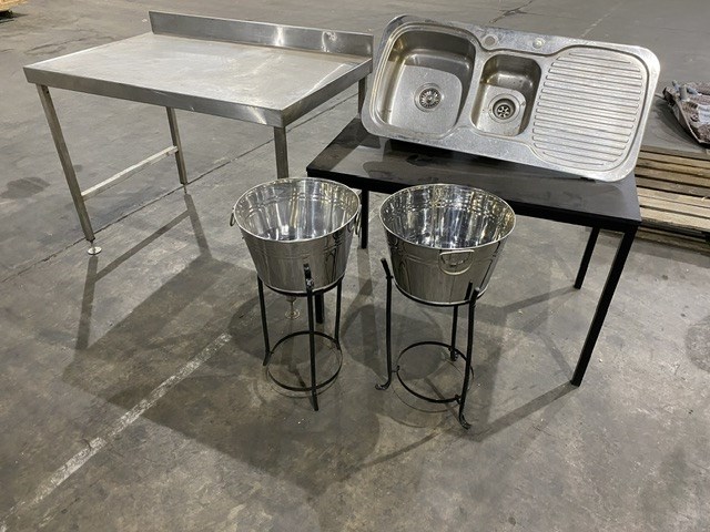 <p>Stainless steel Bench, Sink & Storage Racks</p>