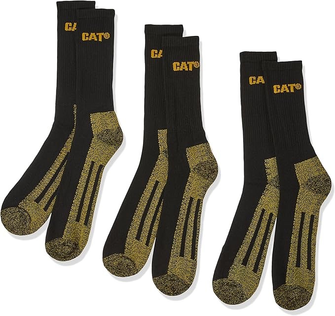 CAT Essential Work Socks, 3pk, EU41-45/UK6-11, Black/Yellow. Buyers Note -