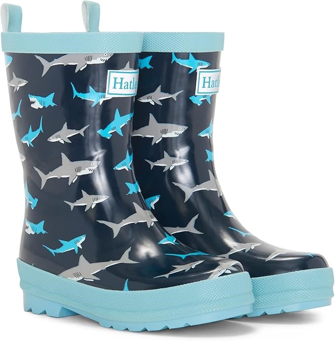 HATLEY Boy's Shark Frenzy Printed Rain Boots Raincoat, US1/EU32/UK13, Shark