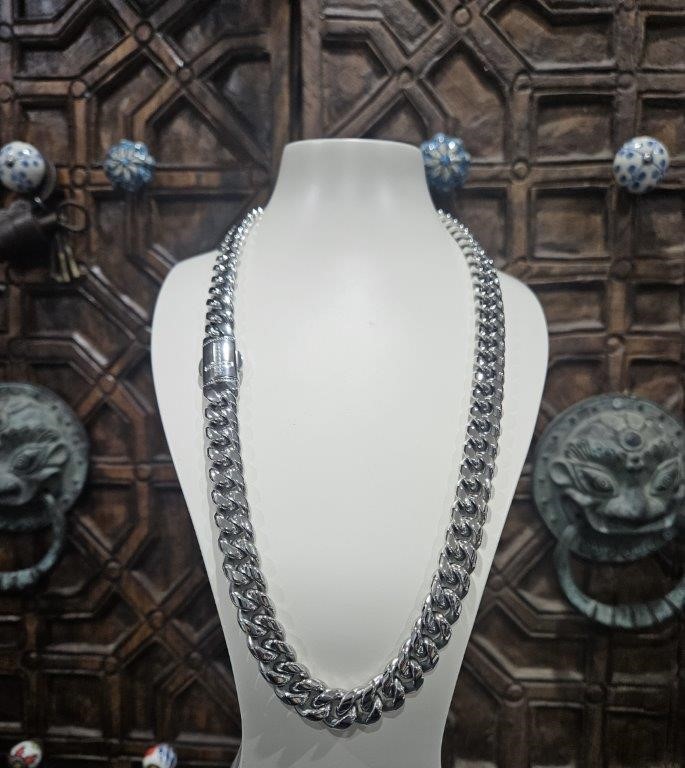 Italy 18K Triple White Gold Plated Cuban Chain (18KGold-plated/Italy)