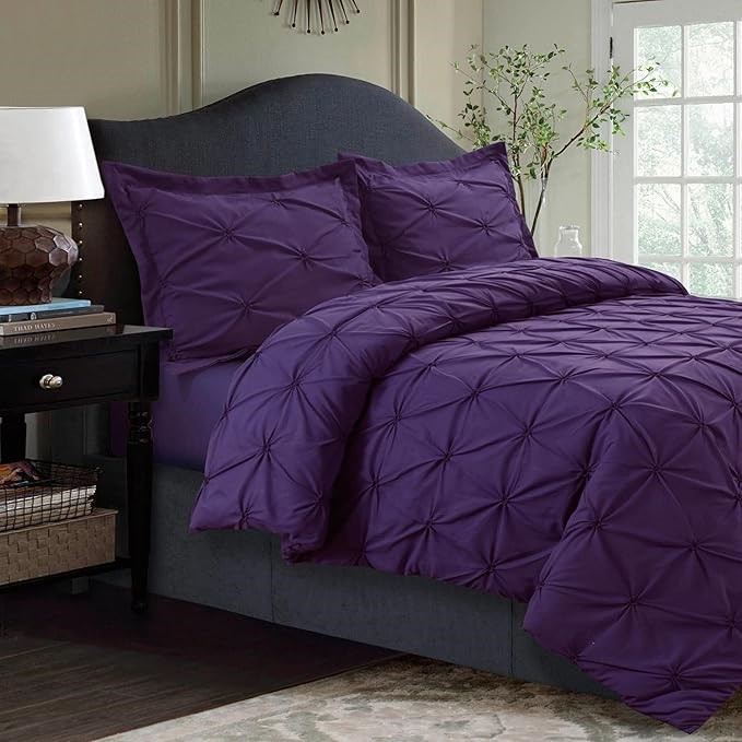 TRIBECA LIVING 110-GSM Microfiber Duvet Cover Set, Purple, King.