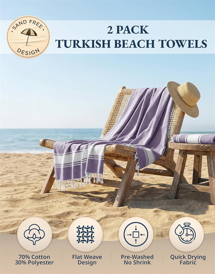 2 x Assorted LANE LINEN Pool Towel Large Oversized, Pre-Washed, Quick Dry S