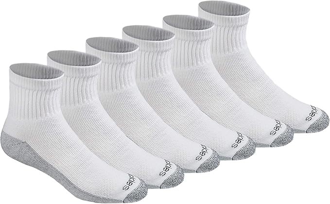 6 Pairs x DICKIES Men's Dri-tech Moisture Control Quarter Socks, 15-17, Whi