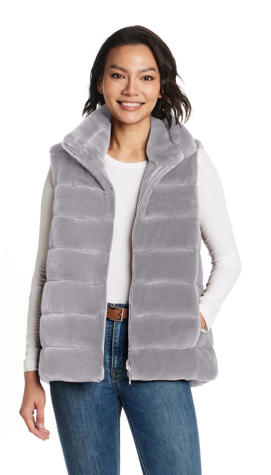 WEATHERPROOF Women's Faux Fur Vest, Size S, Grey. Buyers Note - Discount F