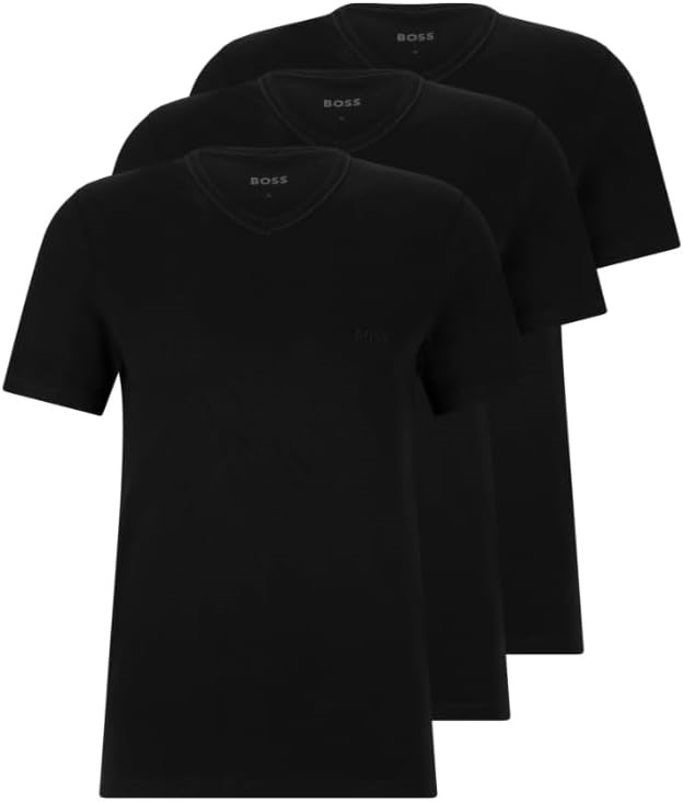3-Pack BOSS Men's V-Neck Tees, Size L, 100% Cotton, Black Night. NB: damage