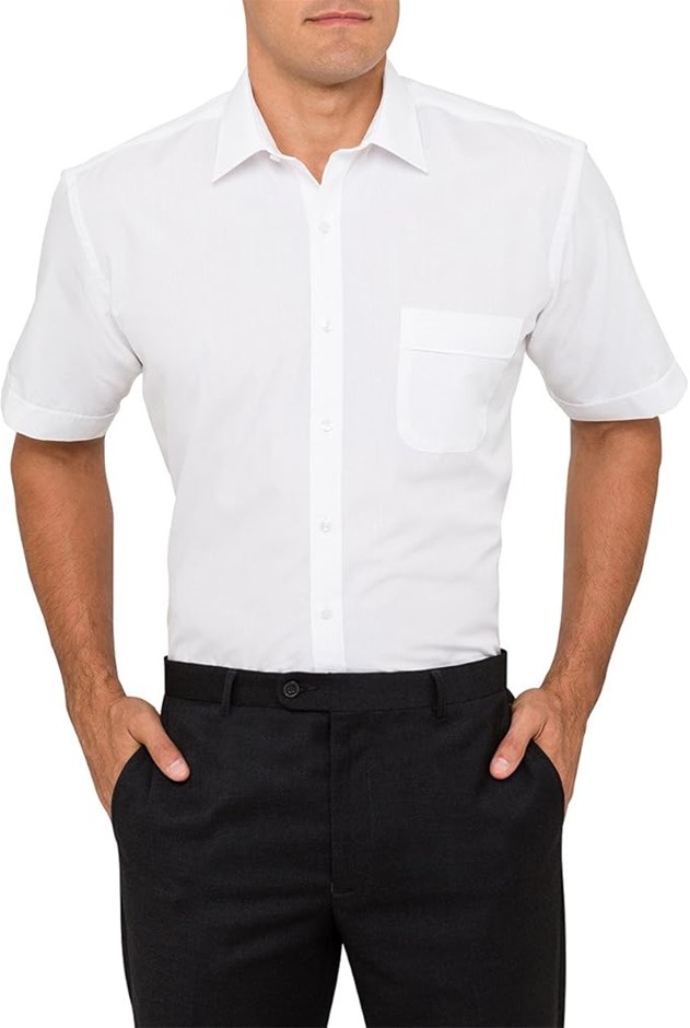 VAN HEUSEN Men's Classic Fit Poplin S/S Shirt, Size M (39), White (BWHT), B