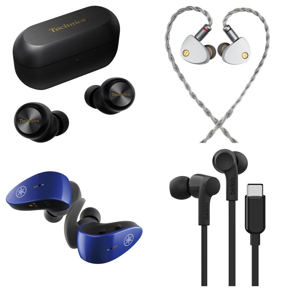 4 x Assorted Earbuds. 1 x TECHNICS AZ100 True Wireless Black. 1 x MOONDROP