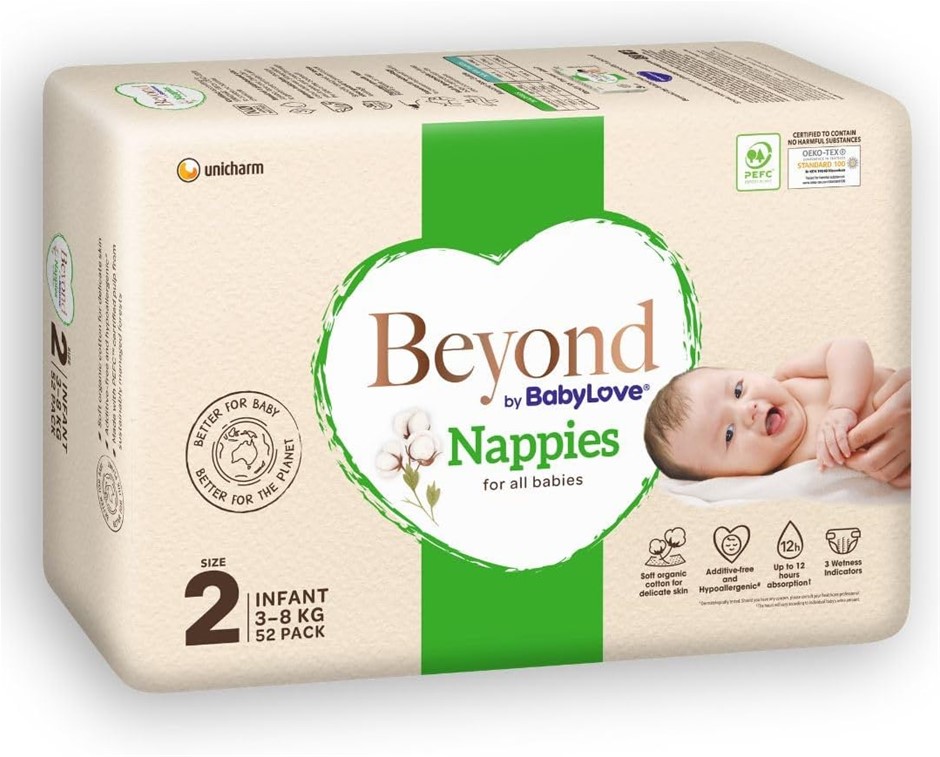 BEYOND BABYLOVE Nappies For All Babies, Size 2 Infant Size, 3-8kg, Pack of