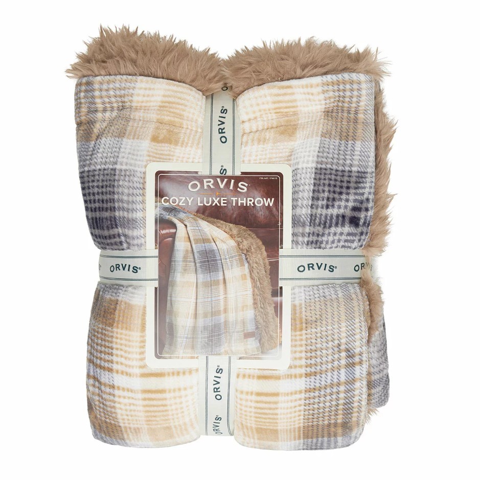 ORVIS Cozy Luxe Throw Blanket, 152 x 178cm, Caramel Brown.