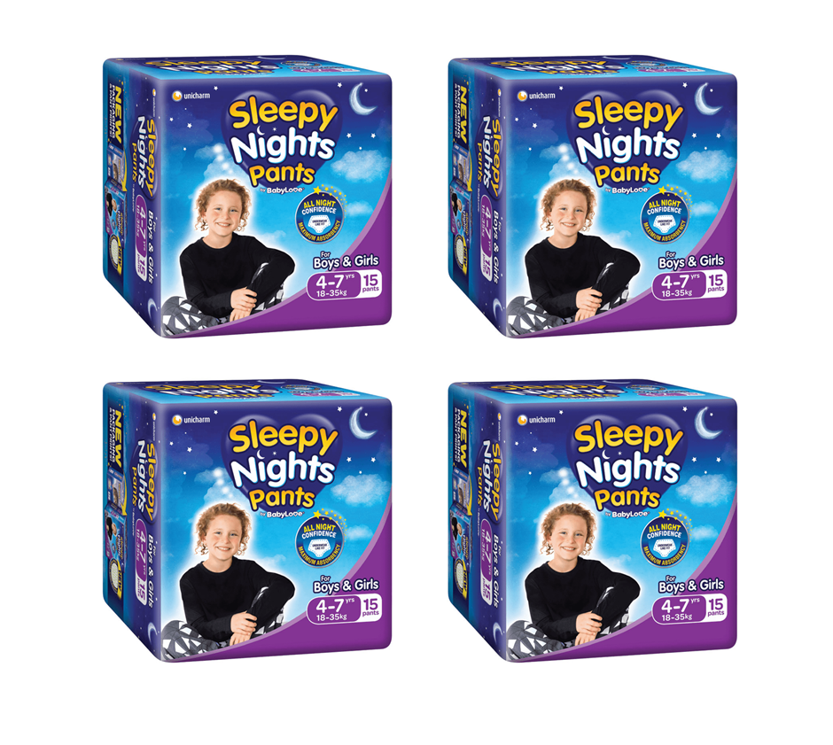 4 x BABYLOVE Sleepy Nights 4-7 Years Overnight Pants, 15 Pack