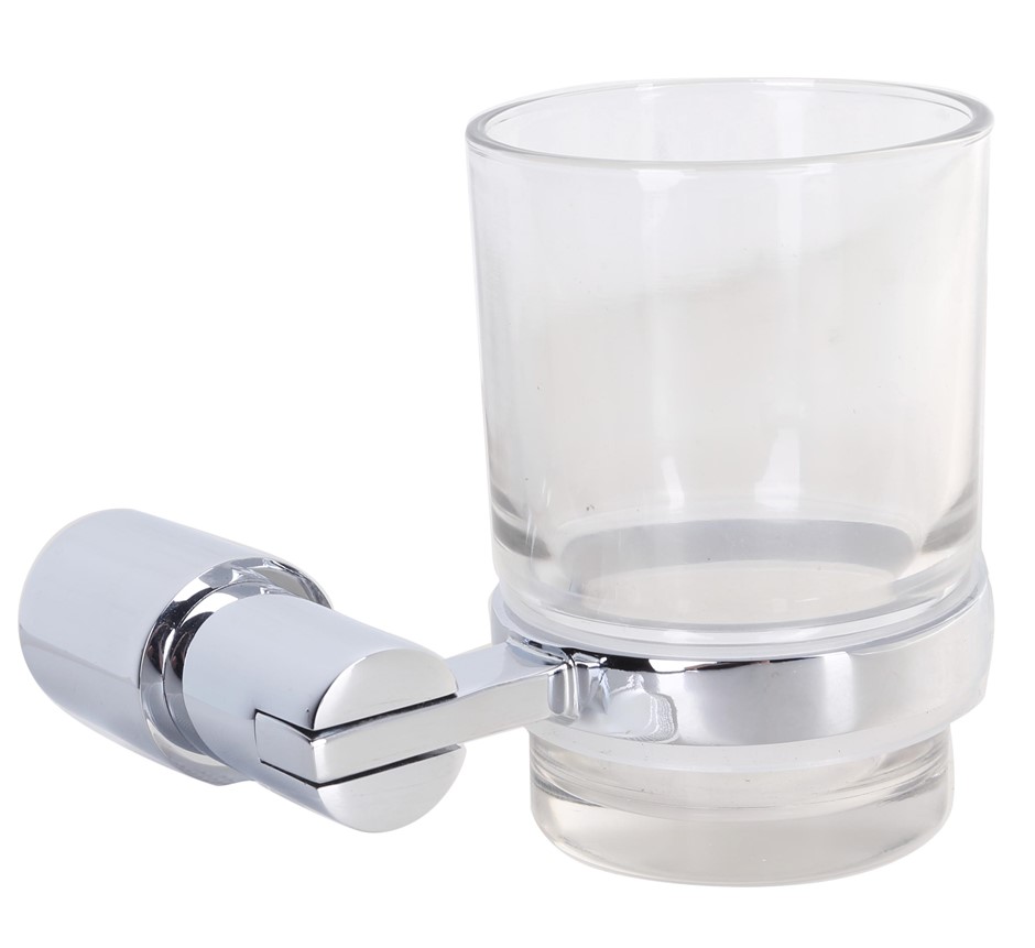 MILENO Chrome Finish Tumbler Holder with Glass Tumbler.
