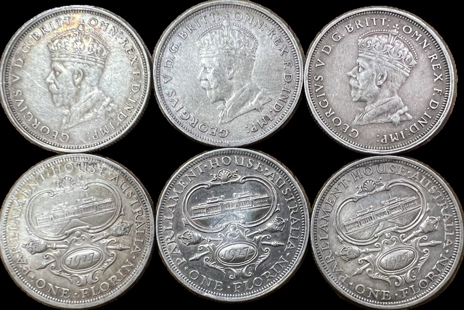 1927 Australia Silver Canberra Florin x 3