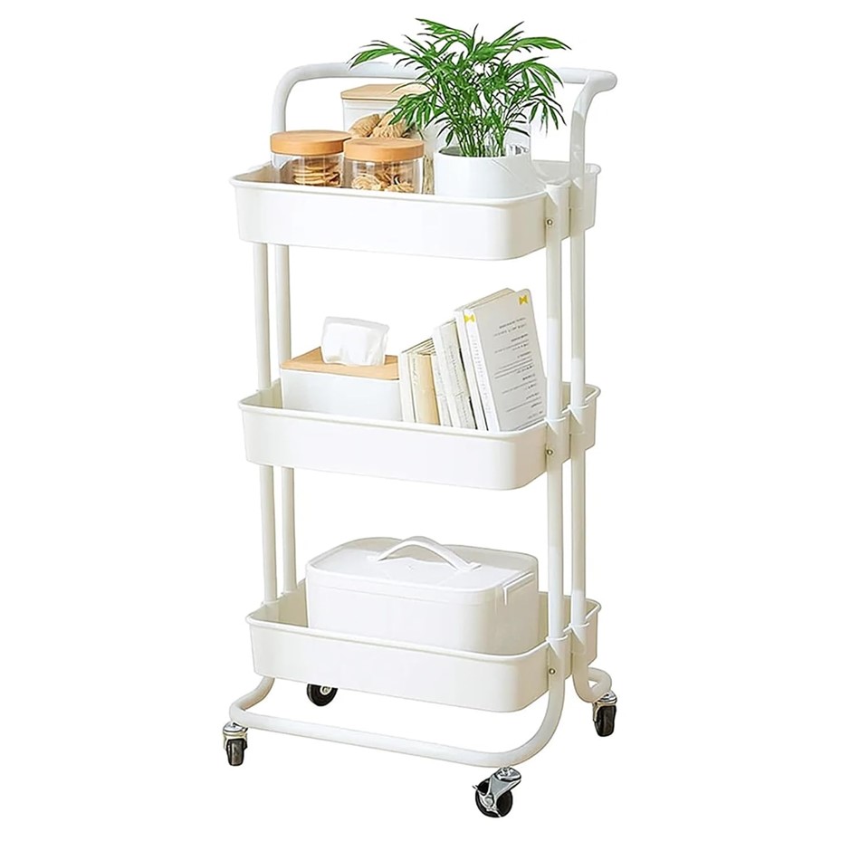 SULFAR 3-Tier Rolling Utility Cart, Storage Organizer Carts Shelves, Multif