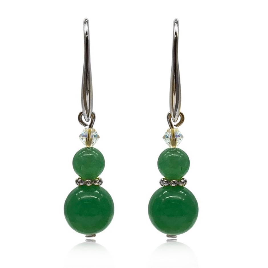 Green Aventurine & Swarovski® Crystal Real Platinum Plated Earrings