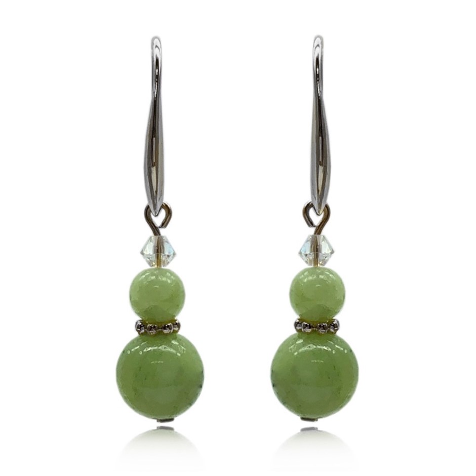 Flower Jade & Swarovski® Crystal Real Platinum Plated Earrings