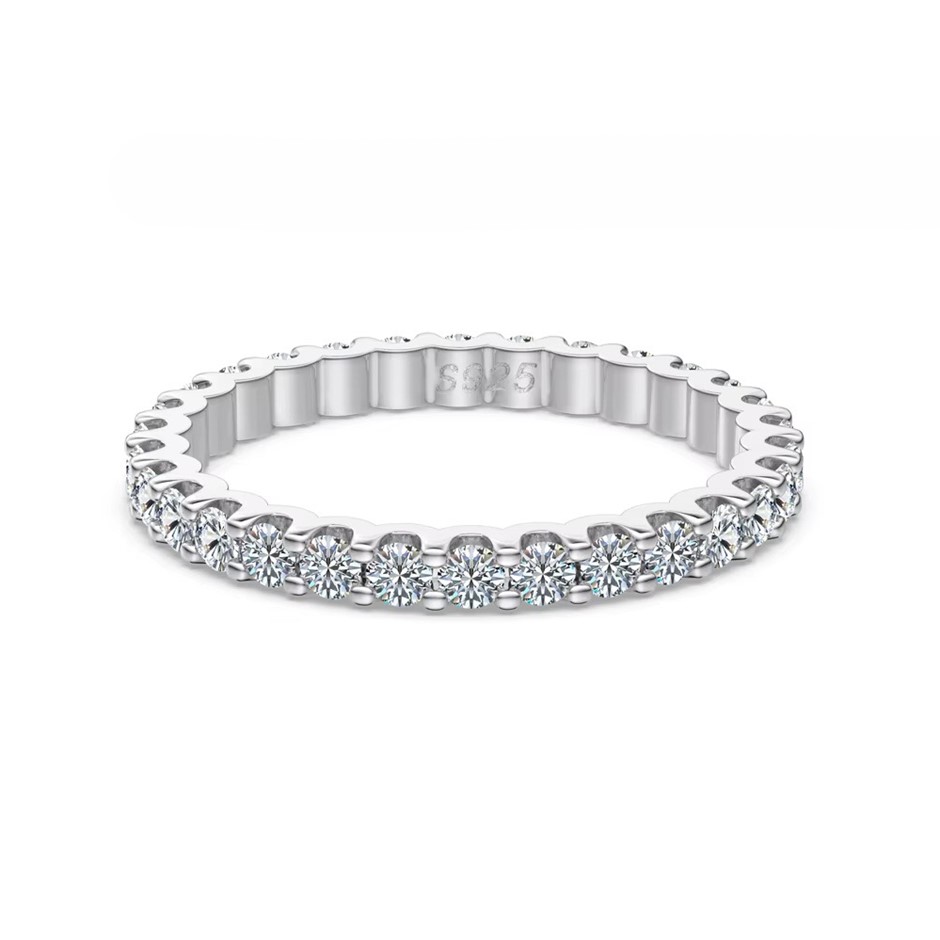 0.84ct GRA Certified Moissanite 925 Sterling Silver Band Ring - Size 8