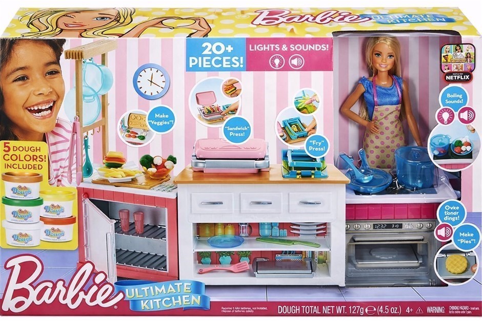 BARBIE Ultimate Kitchen Doll & Playset with Lights & Sounds, Food Molds, 5