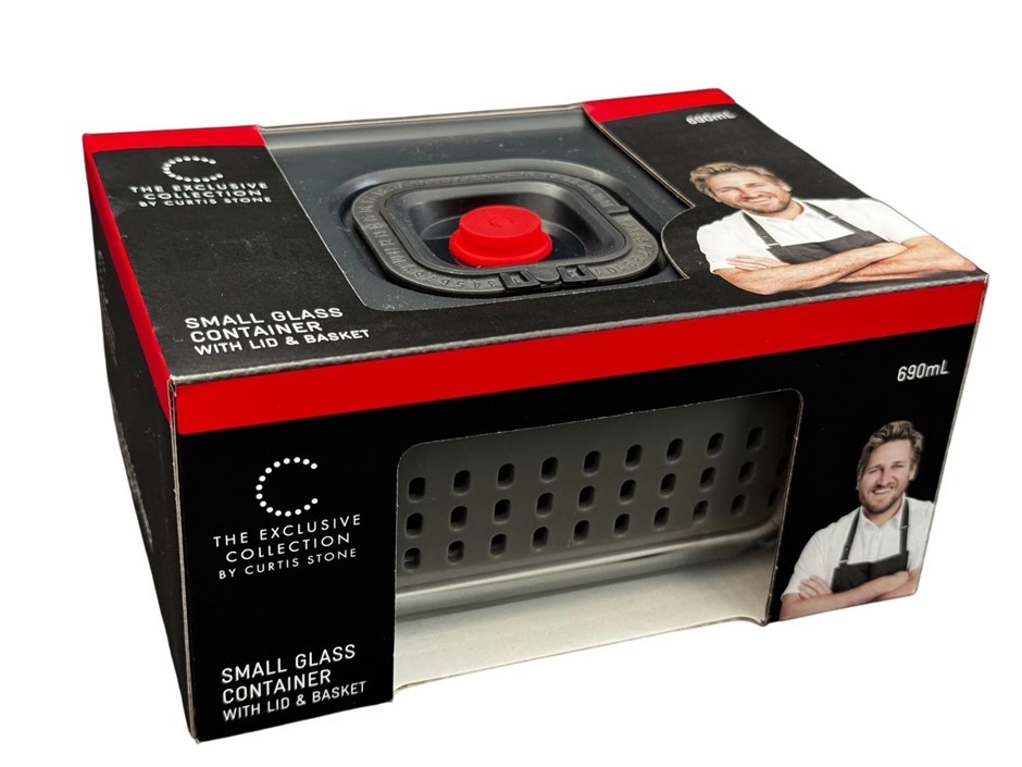 CURTIS STONE Collection Coles 690ml Small Glass Container With Lid & Basket