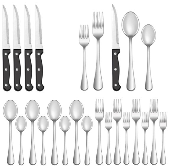 20 Pcs Silverware Set with Steak Knives Service for 4, Stainless Steel Flat