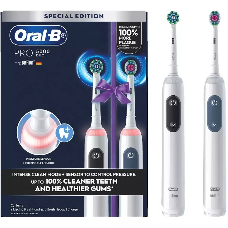 ORAL-B Braun Pro 5000 Electric Toothbrush Duo Pack Rechargeable. NB: Missin