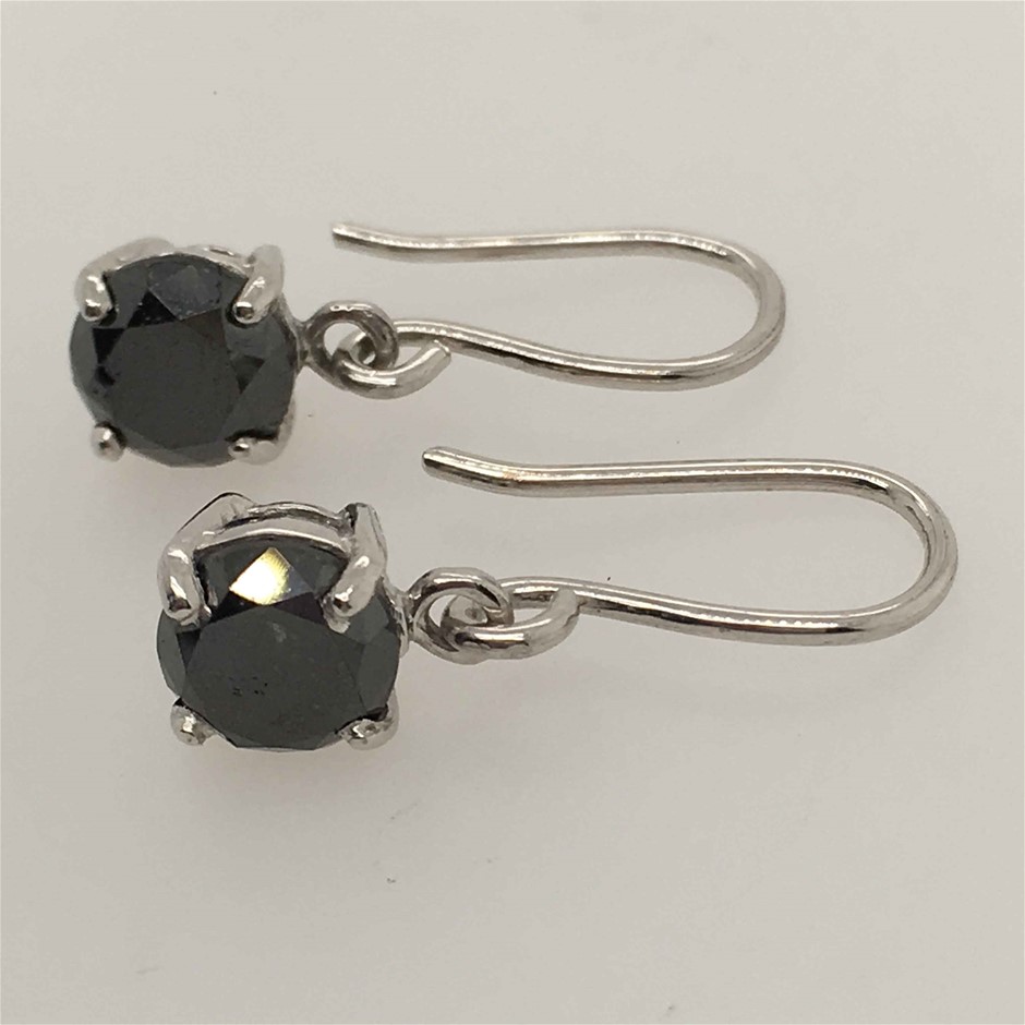 One pair of ladies - 9ct White gold drop pierced earrings