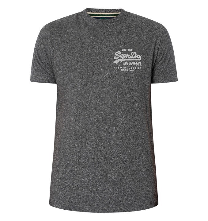SUPERDRY Vintage Logo Chest Tee, Size M, 60% Cotton, Asphalt Grey Grit (KOZ