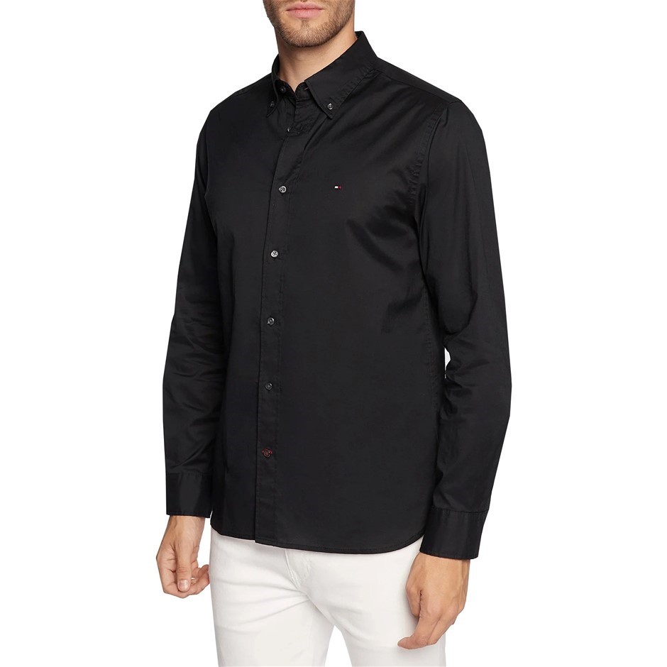 TOMMY HILFIGER Core Flex Poplin RF Shirt, Size S, 100% Cotton, Black (BDS),
