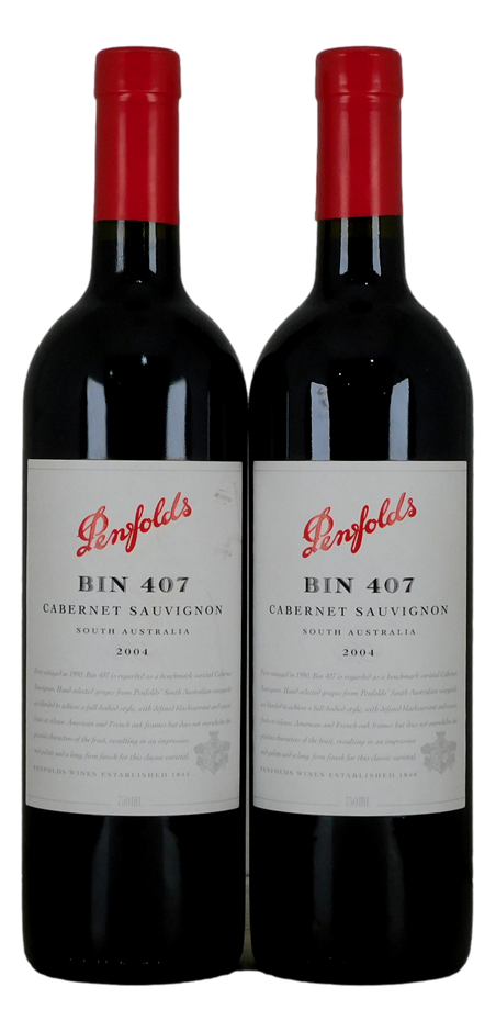 Penfolds `Bin 407` Cabernet Sauvignon 2004 (2x 750mL) SA.