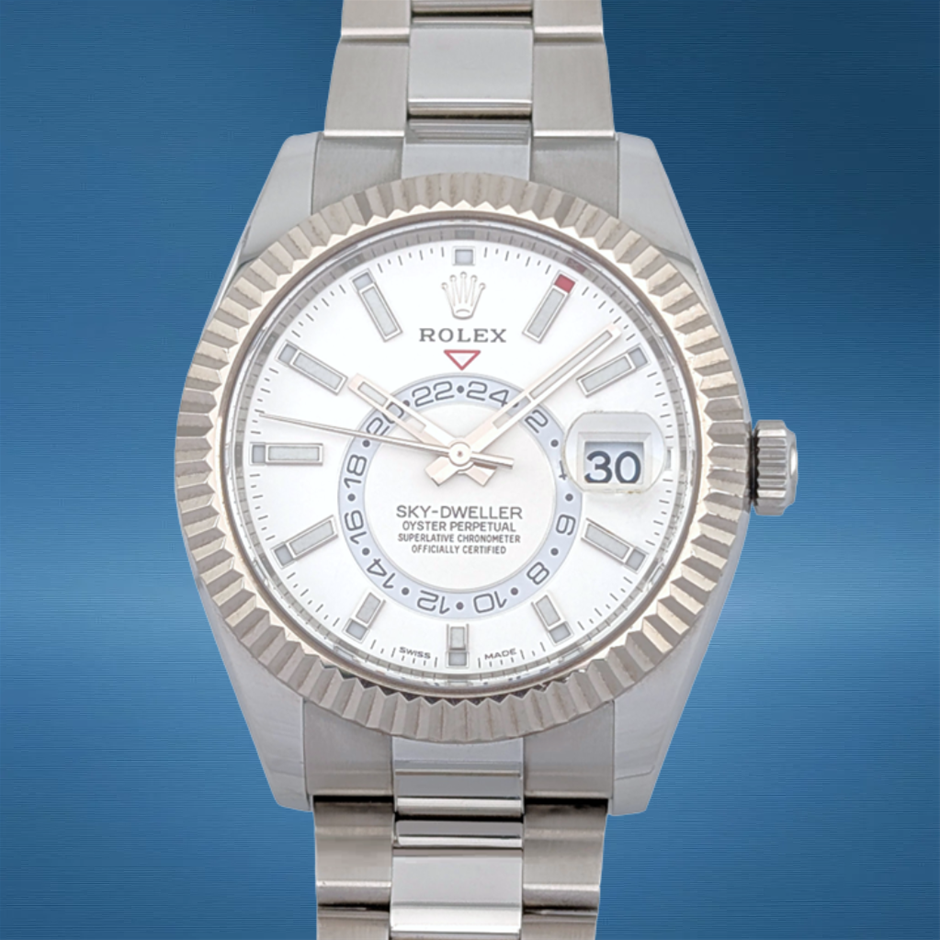 ROLEX SKY-DWELLER 42MM WHITE ROLESOR 326934 AUTOMATIC WHITE DIAL BXP & COA