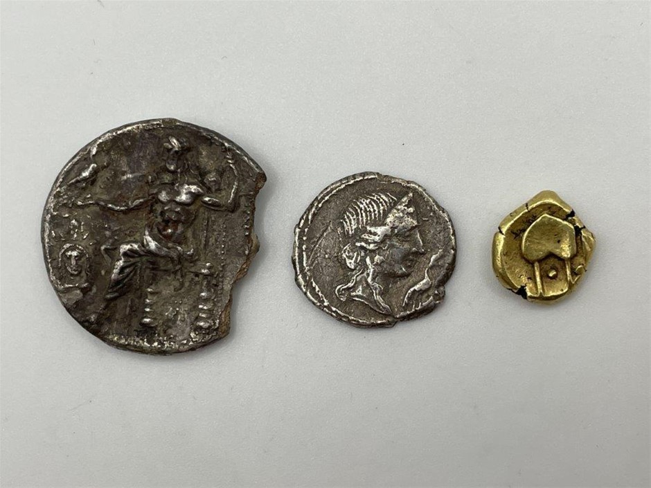3 x Asstd Ancient Coins incl. Greek, Indian and Roman