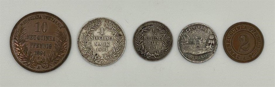 5 x Asstd  AU Cape Raol and German New Guinea coins