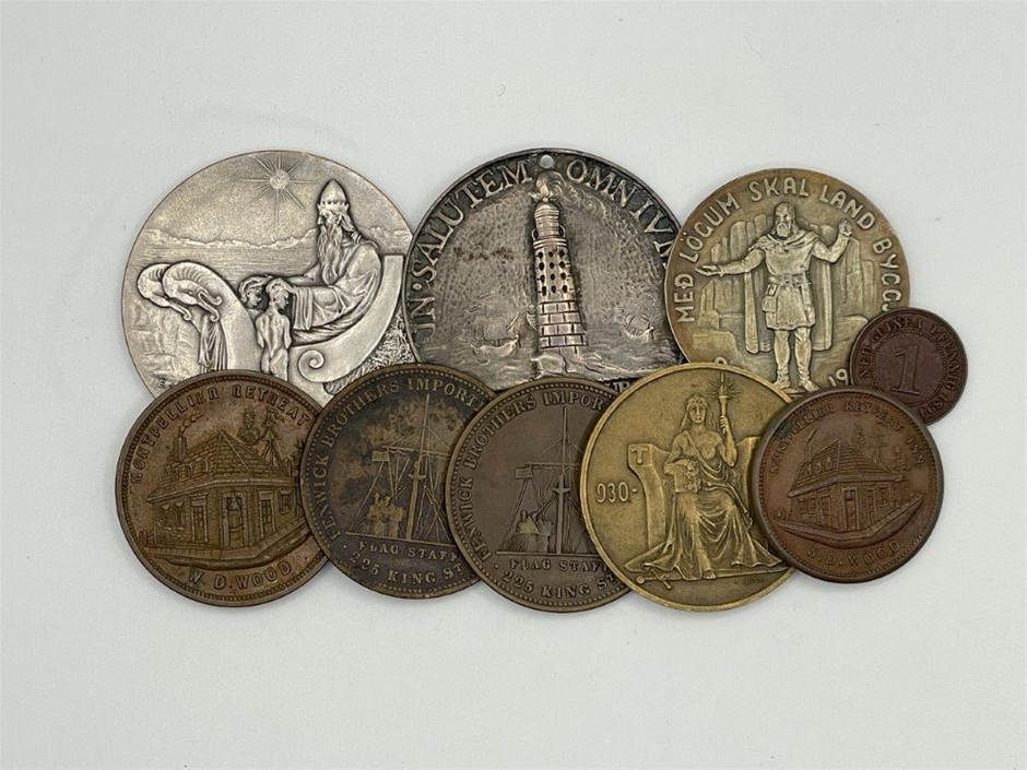 9 x Asstd world coins and commemorative medals, C.1757-1894
