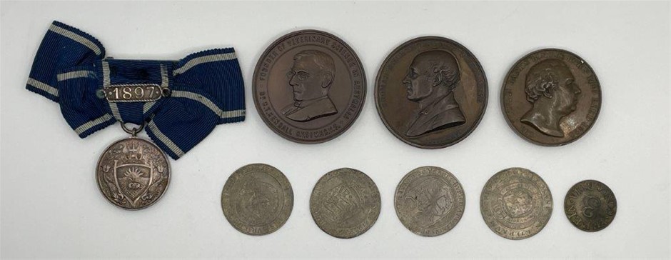 9 x Asst AU Medal, tokens, Naval and Great Britain silver counters