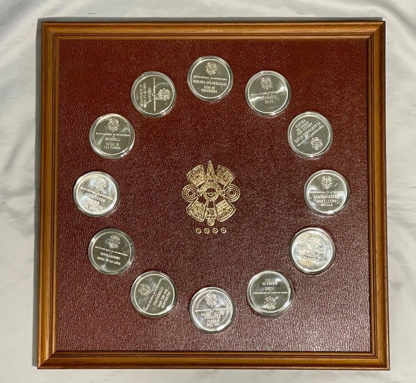 Set of 12 Mexico, Treasures of the Aztecs, Framed medallions