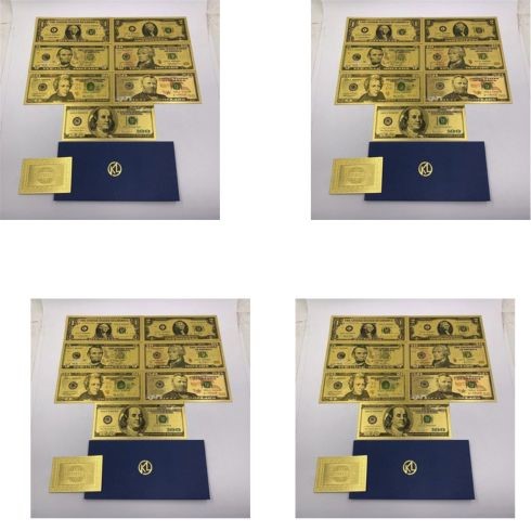 7pc USD 1 2 5 10 20 50 100 Dollar Bill Gold Foil Banknote Bill Note x 4 set