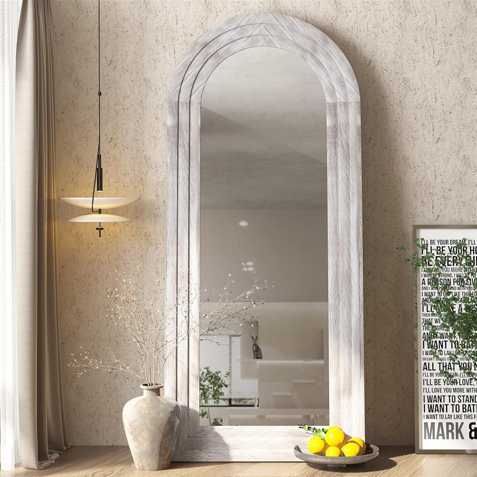 ZHUNFA ArchedSolid Wood Frame Full-Length Mirror, 165 x 56cm, WhiteWood.